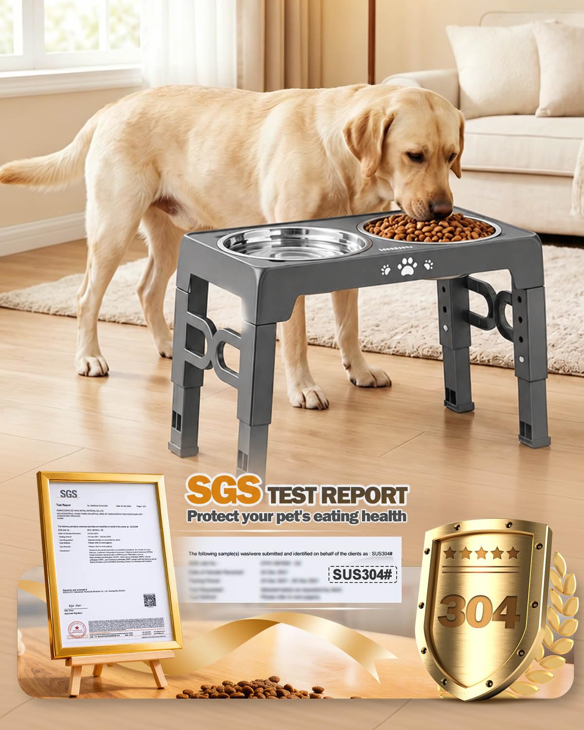 Elevated Dog Bowls for Medium Large Size Dogs (Grey / Medium Large)