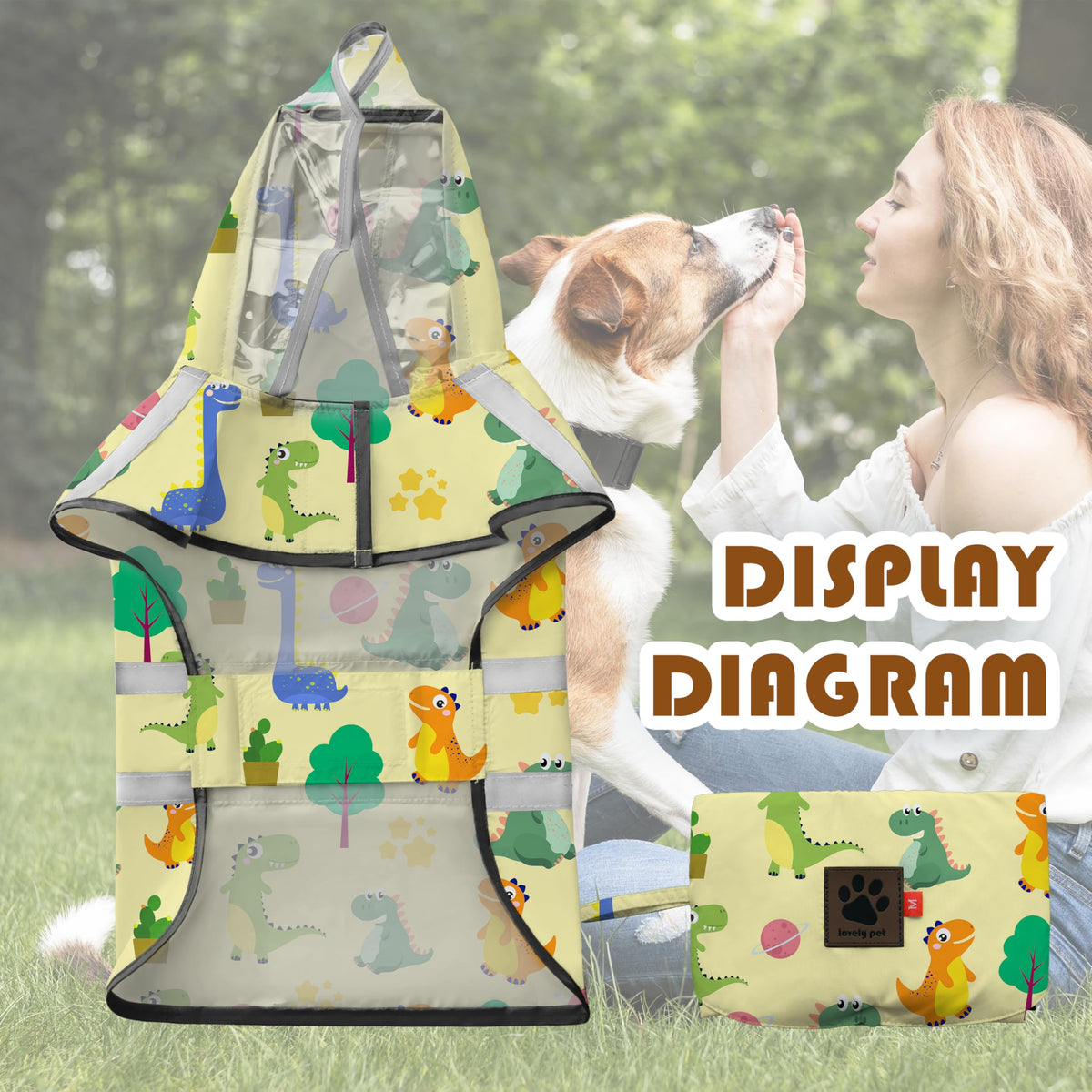 Dog Raincoat Adjustable Rain Jacket with Hooded Double Layer for Large Medium Small Dogs Puppies (Dino Yellow / XX-Large)