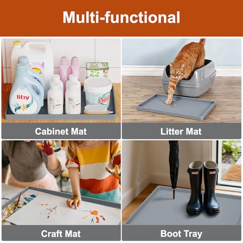 19" x 12" Extra Thick Silicone Mat Waterproof with Raised Edge (Gray / 19"L x 12"W)