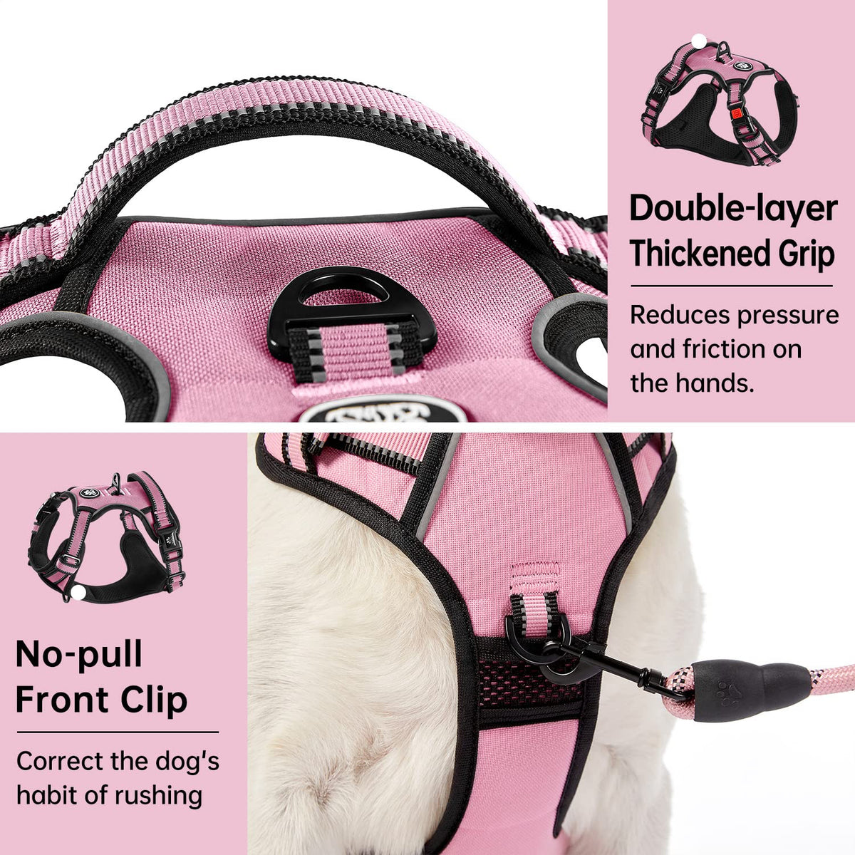 No Pull Dog Harness for Large Dogs (Pink / Large)