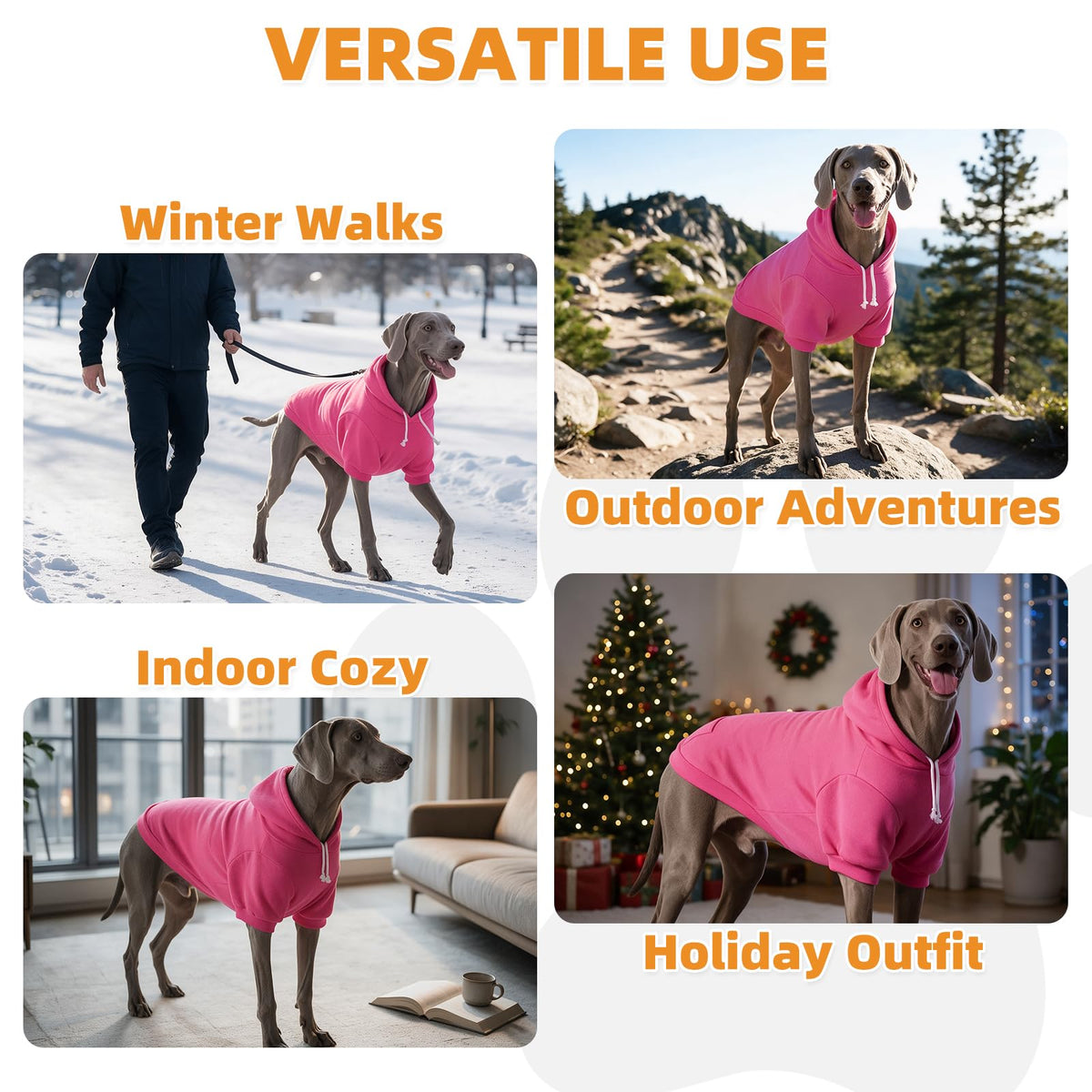 Dog Hoodie for Large Medium Small Dogs (Deep Pink / Large)