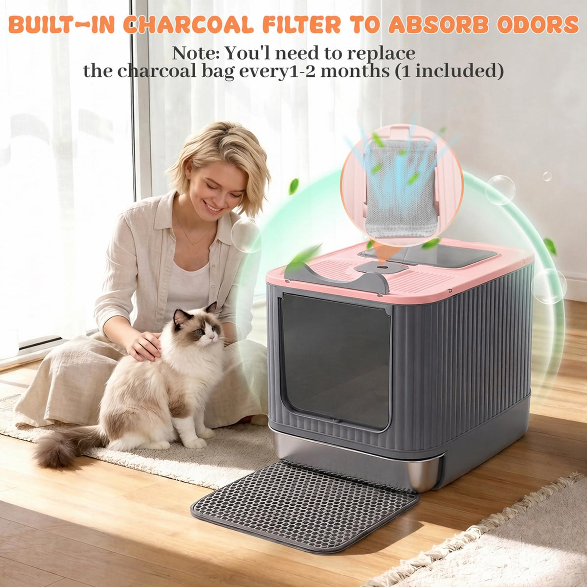 Stainless Steel Cat Litter Box Enclosed (Pink)