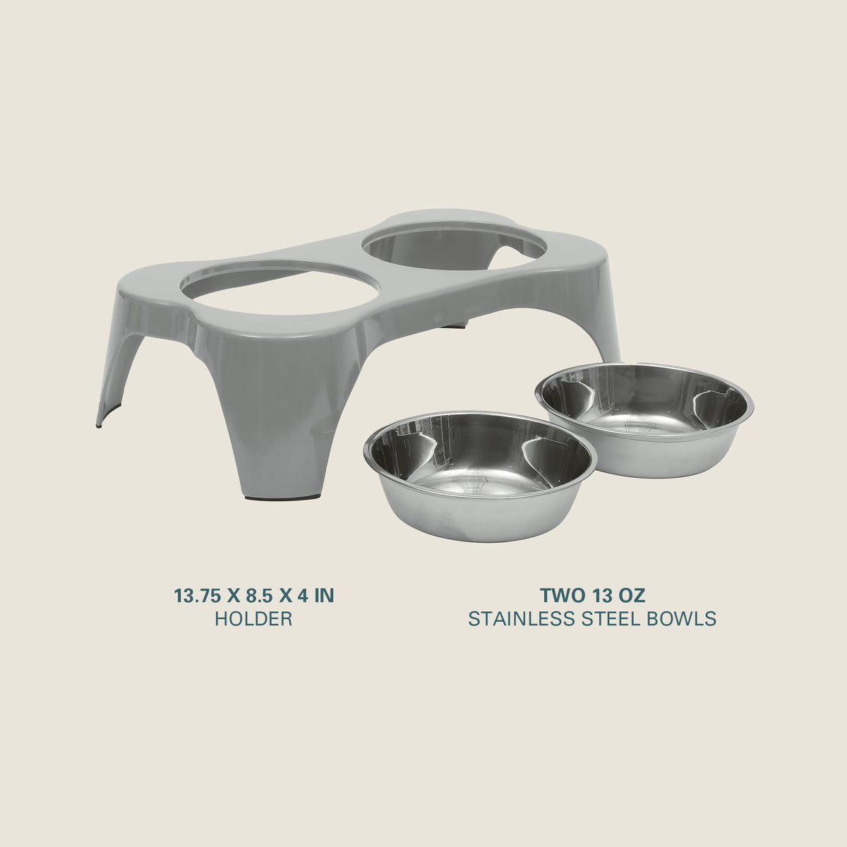Bow Wow Meow 3 (Grey / 13oz Dog Bowl (Set of 2 w/ Elevated Holder))
