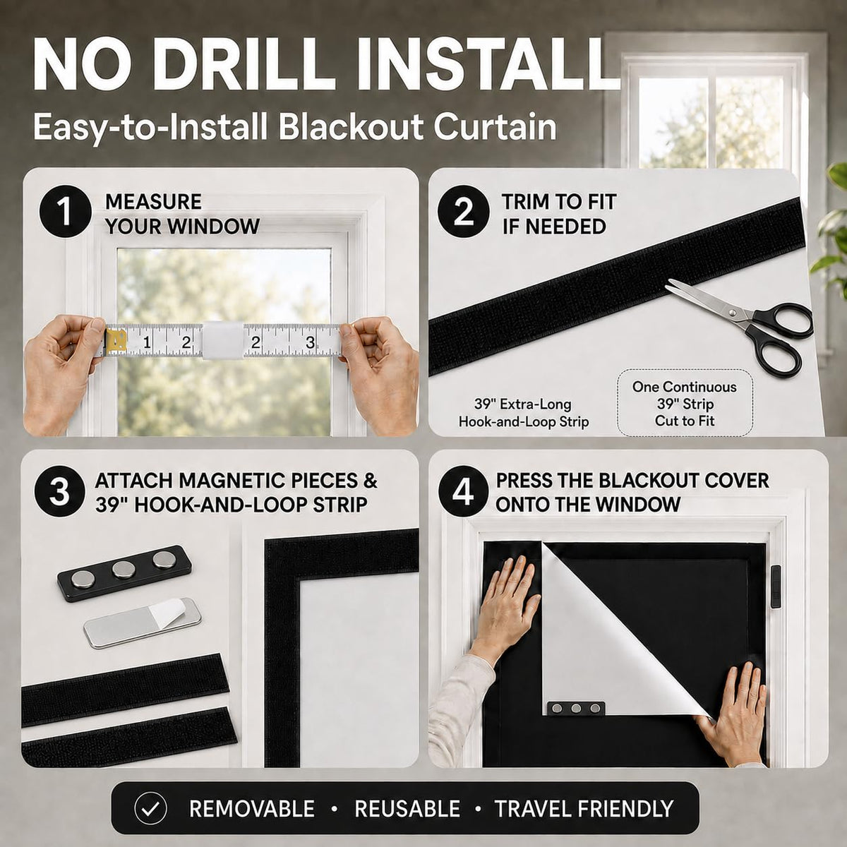 100% Blackout Curtains for Bedroom (57"W x 39"H)