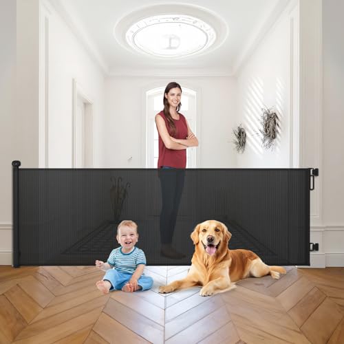 Retractable Baby Gate for Stairs (Black / 110" Wide x 34" Tall)