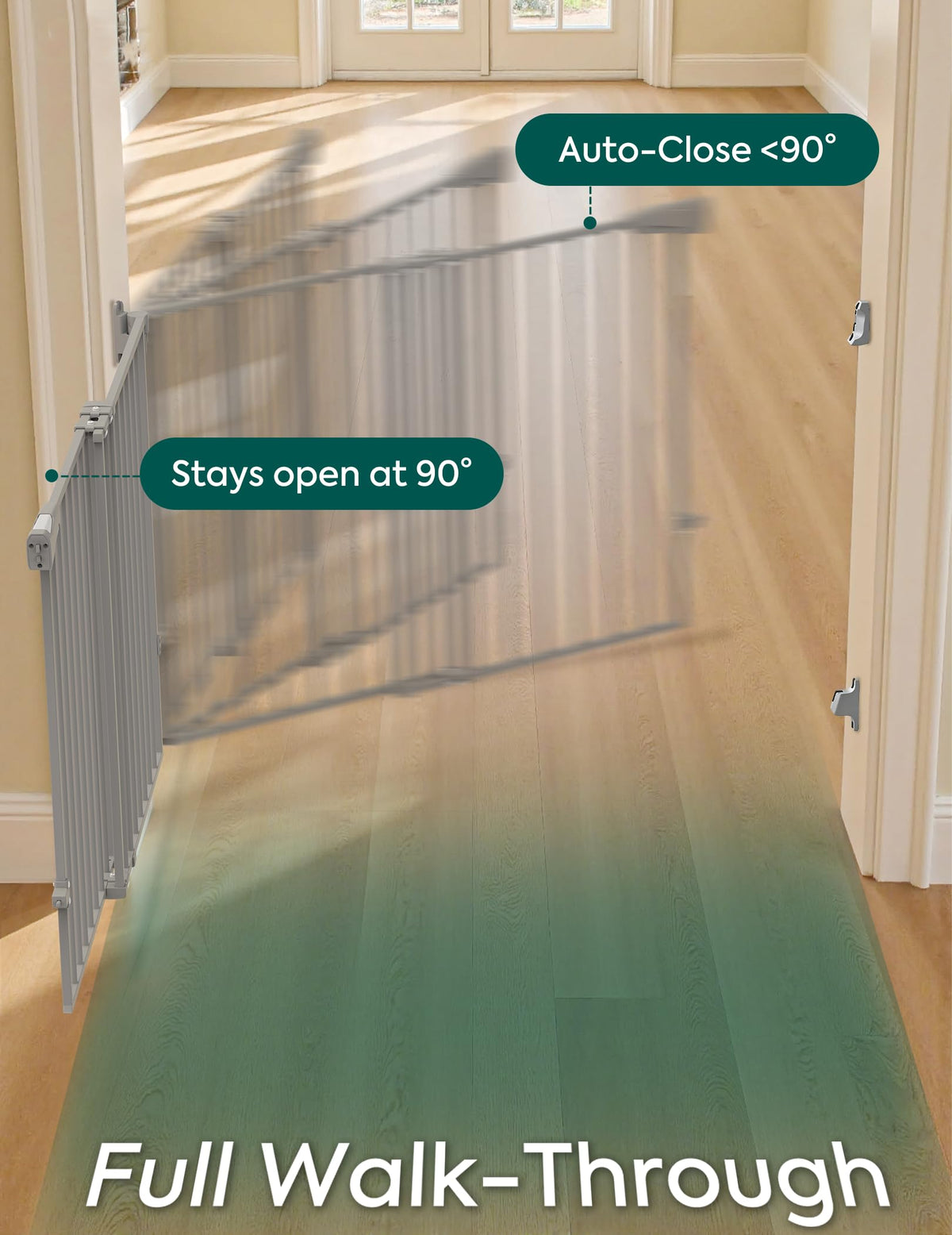 No Bottom Bar Baby Gate (Grey - B17 / 28" H, 26-43" W-Standard)