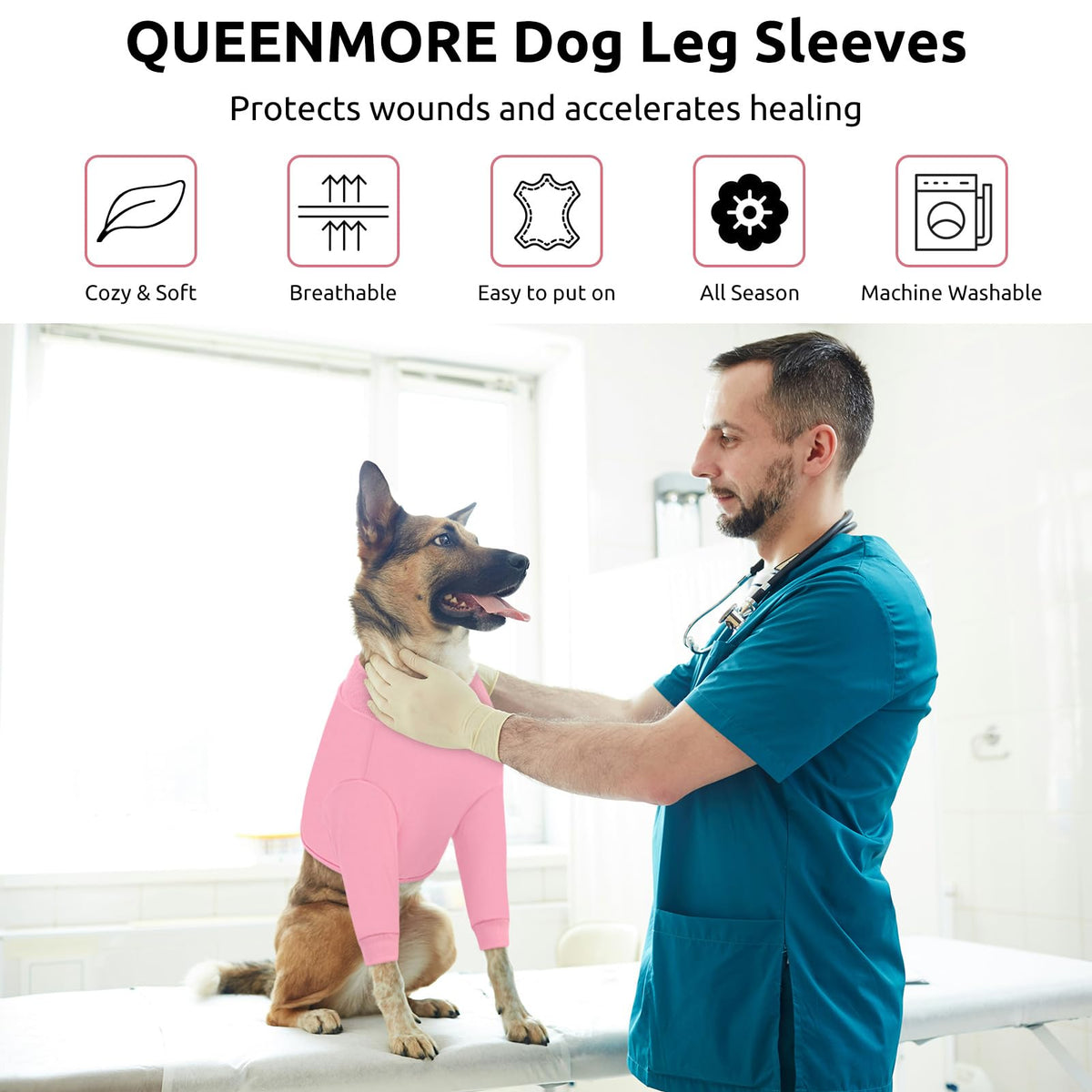 Dog Surgery Recovery Sleeve for Front Leg (X-Large / Pink)