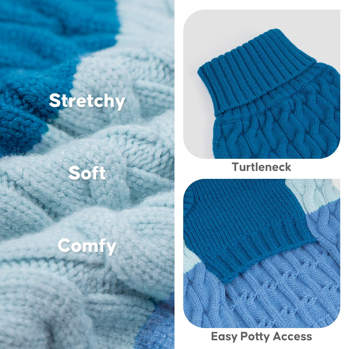 Turtleneck Dog Sweater for Small Dogs Color Block Thermal Knit (Small / Blue)