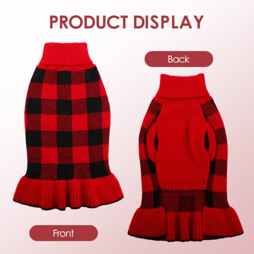Dog Sweater Dress Plaid Knitwear for Large Dogs Girl Christmas Clothes (Red / X-Large)