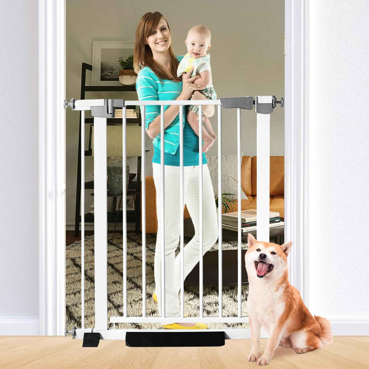 41 Inch Tall Baby Gate Auto Close Dog Gate (White / 29.92"-35.43"Wide)