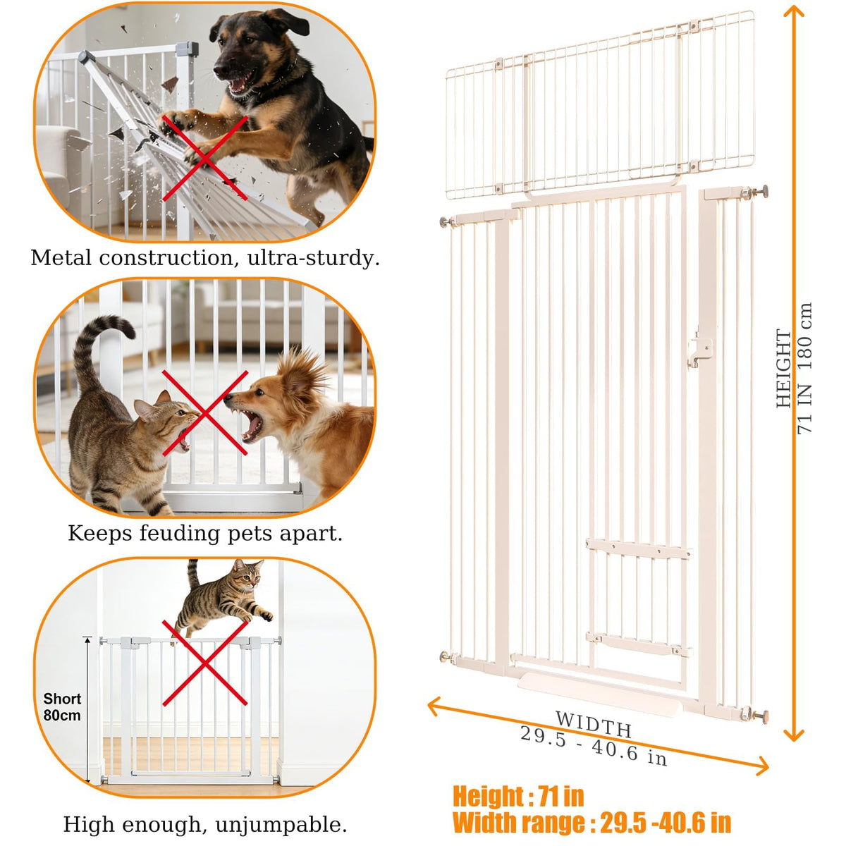 71" Extra Tall Cat Gate 29.5 (White / 71 inches SET A)