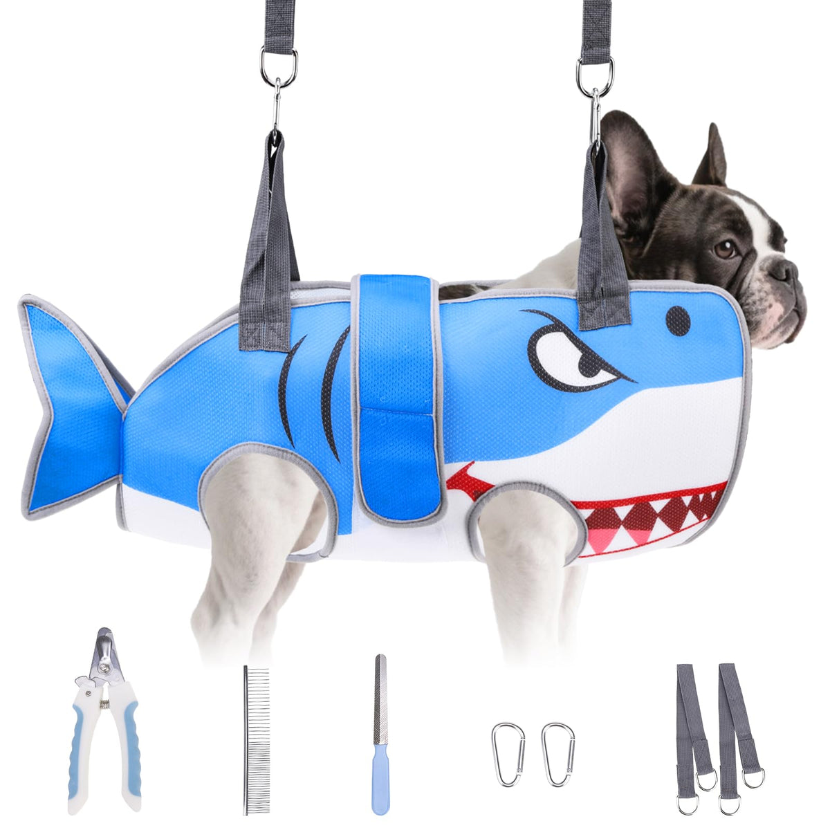 Dog Grooming Hammock for Small Dogs Cats (X-Small / Blue Shark)