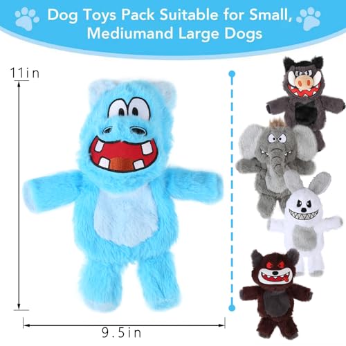 No Stuffing Squeaky Dog Toys Plush Chew toys for Small Medium Large Breed (6 pack)