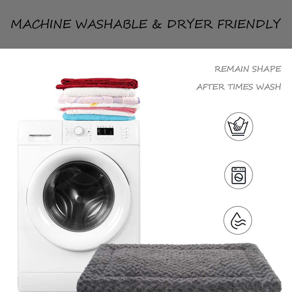 Washable Dog Bed Mat Medium Size Fluffy Pet Crate Pad 36x23 (Grey / 36.00" x 23.00" x 1.50")