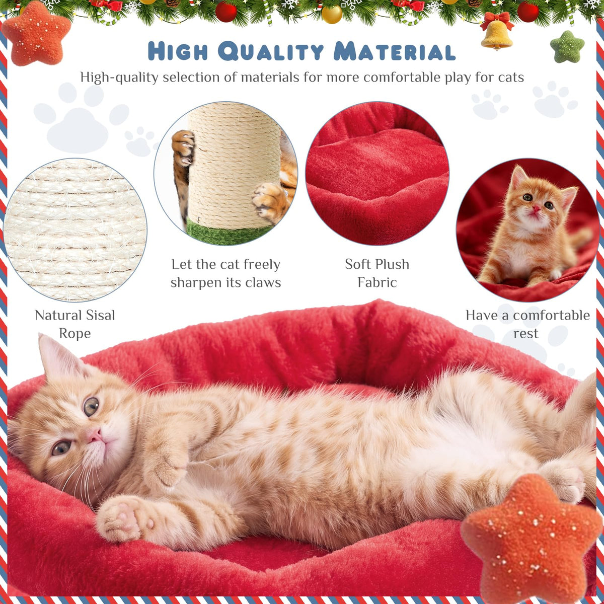44 Inch Cat Tree Tower with Natural Sisal Scratching Posts (Red & Green / 44 Inch)