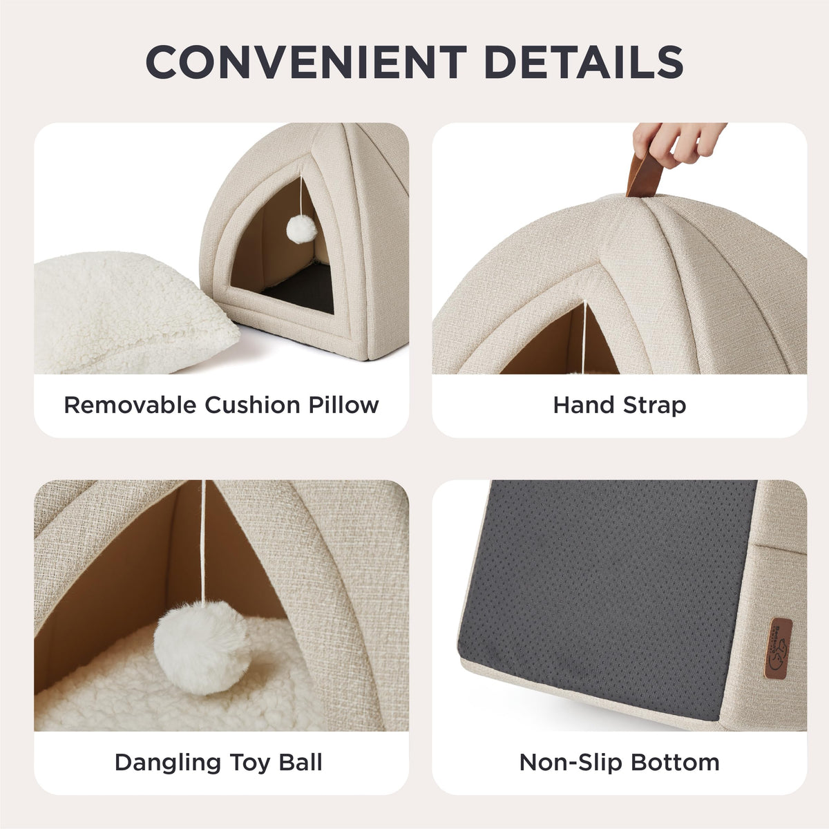 2in1 Cat Beds for Indoor Cats Cave for Kitten with Washable Pillow (L(17.3x17.3x17.3) / Beige)