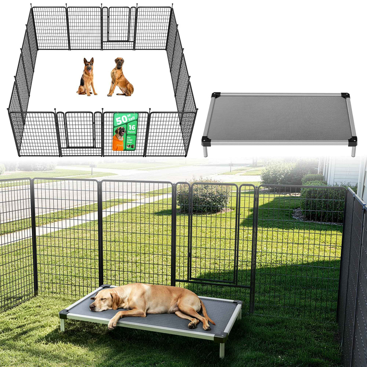 Rollick Dog Playpen with Padded Dog Bed (Black / 50"H)