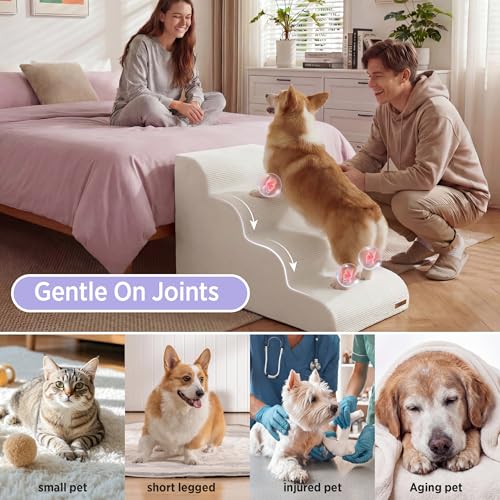 Lesure Dog Stairs for Small Dogs (Beige / 4-Step (H: 19.7IN))