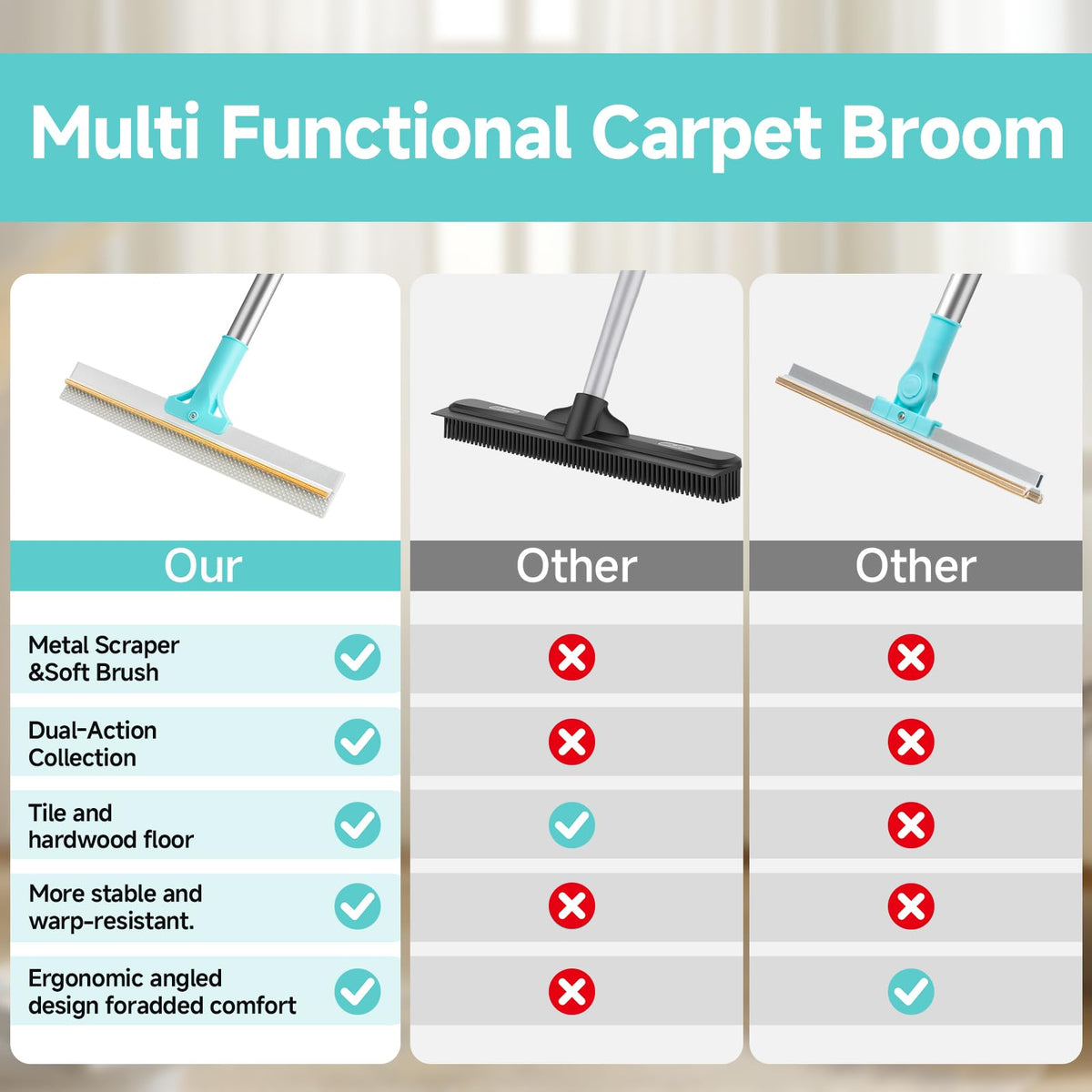 Carpet Rake for Pet Hair Removal Tool (Blue)
