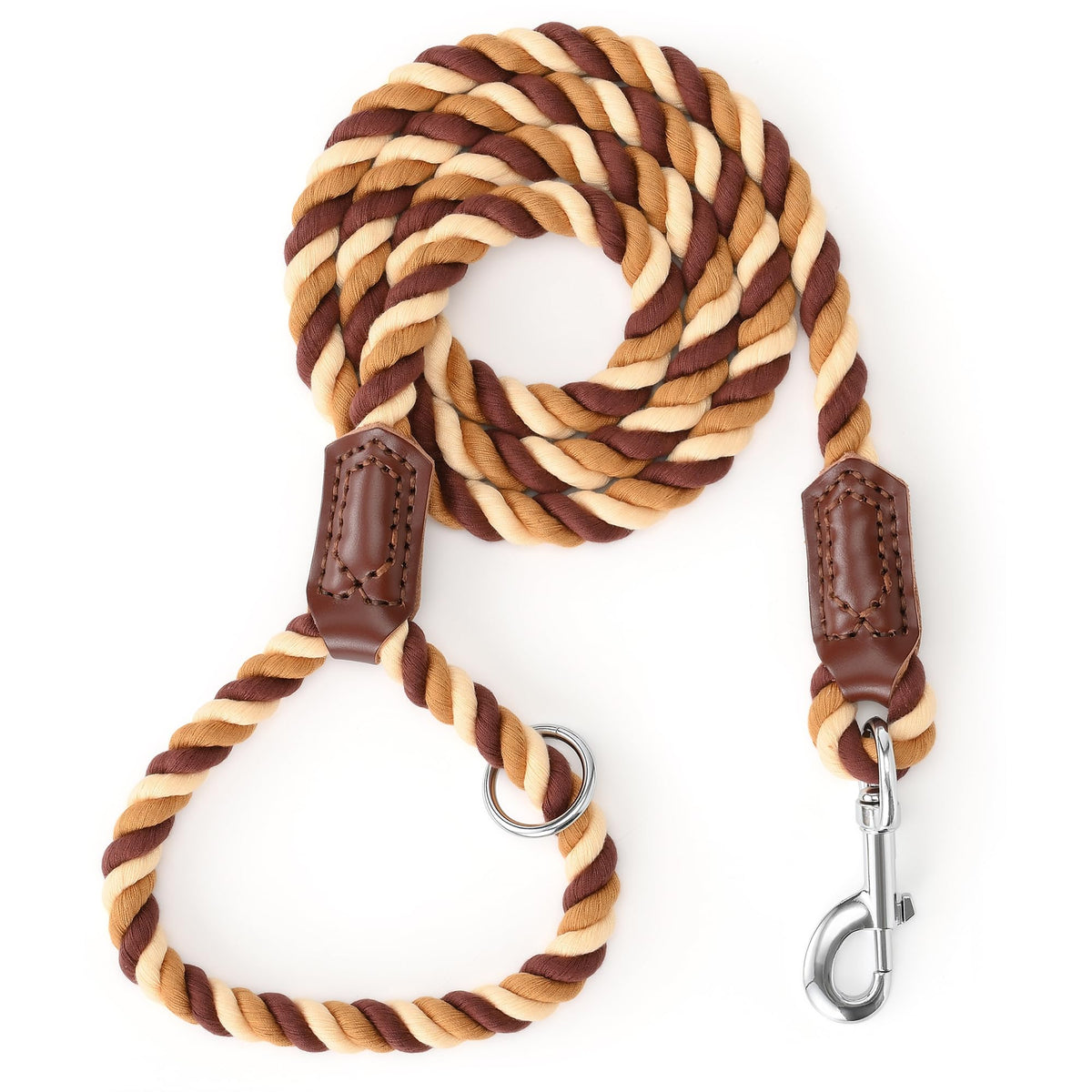 Rainbow Dog Leash Braided Cotton Rope w Leather (Brown Gradient / 60 Inch-1/2")