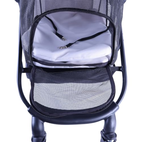 Front Full Window pet Stroller with Detachable Carrier (with Detachable Basket / White+Black)