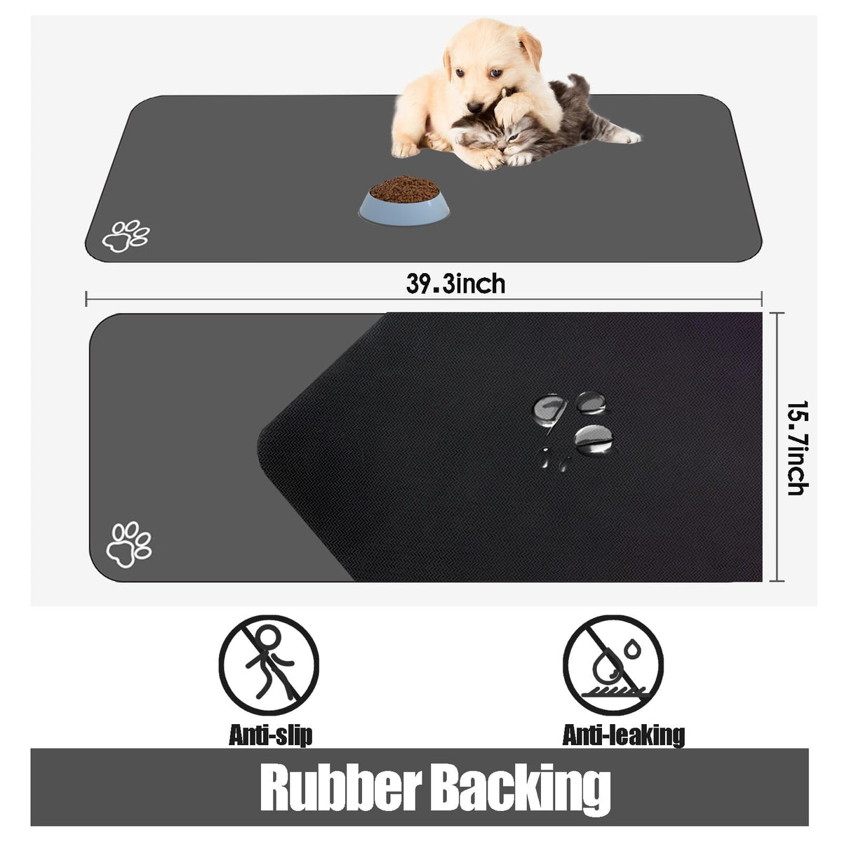 Large Pet Feeding Mat (dog paws print / 39.3"L x 15.7"W)