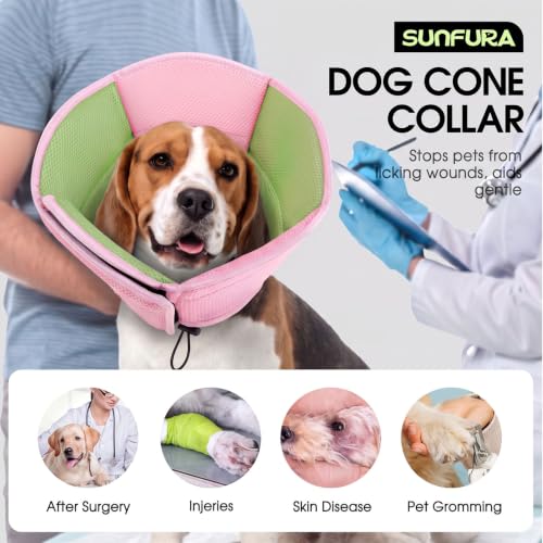 Dog Cone Soft Cone for Dogs to Stop Licking (Pink Green / Small)
