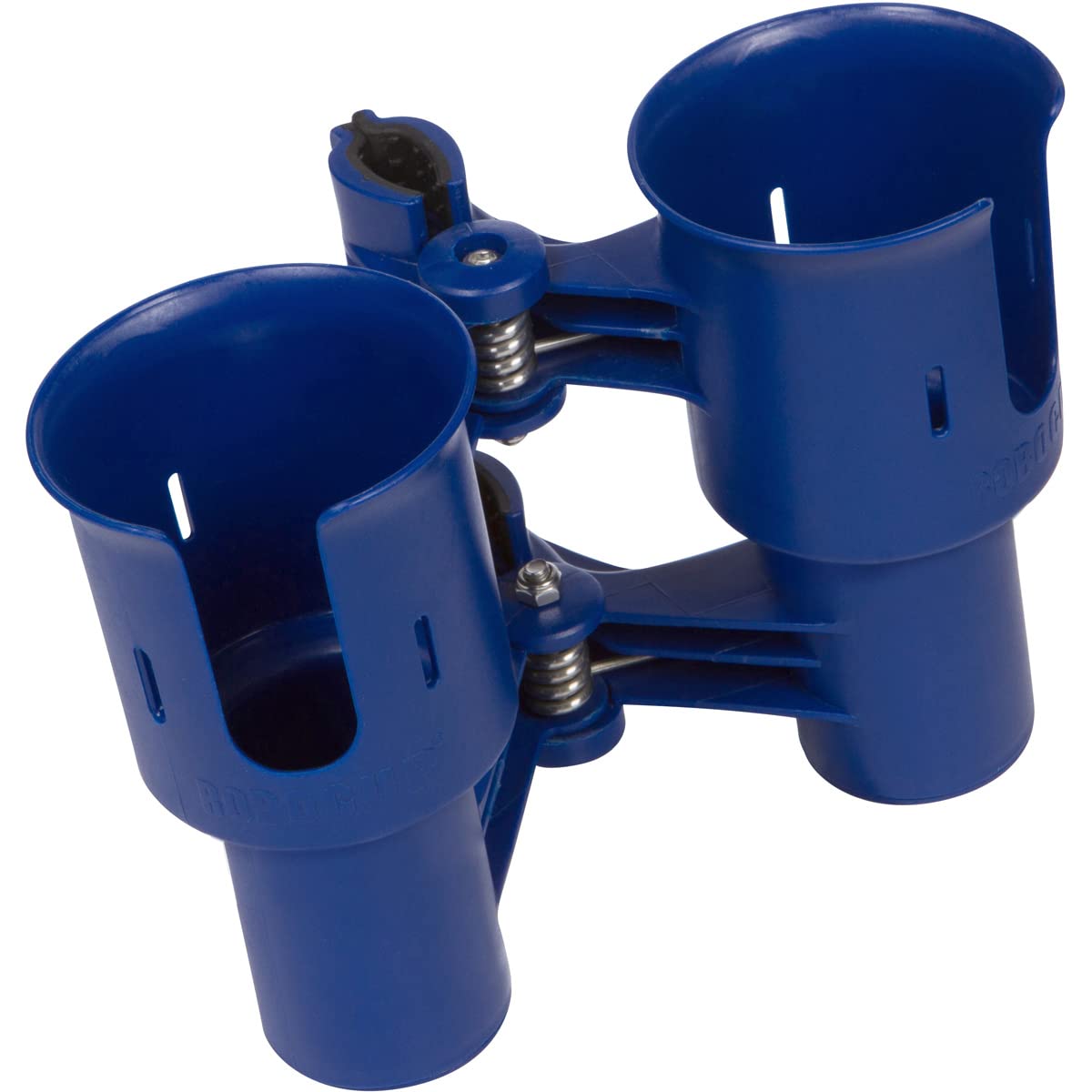 Navy), Patented Boat Cup Holder, Clamp on Portable Storage Caddy Securely Holds 2 Drinks, Fishing Poles, Tools, Marine Gear | Perfect for Boating, Beach Umbrellas, Golf Carts (Navy / Standard Spring)