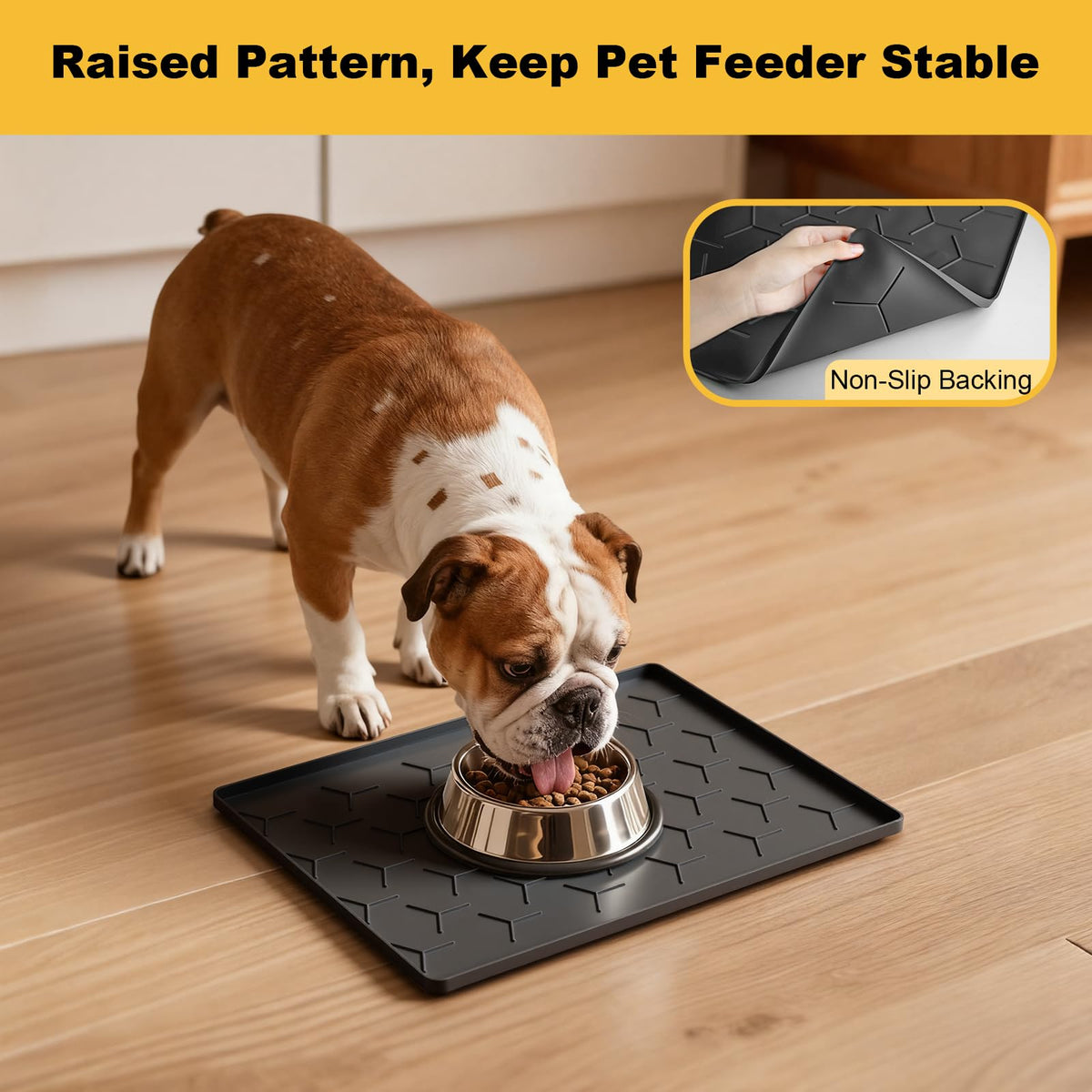 Silicone Dog Cat Food Bowl Mat (S-16''X12'' / Black)