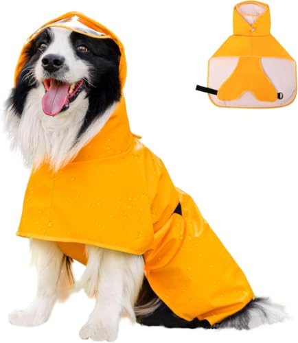 Dog Raincoat Waterproof Windproof Dog Rain Jacket with Hood (Neon Yellow / 2XL(31-39lbs))
