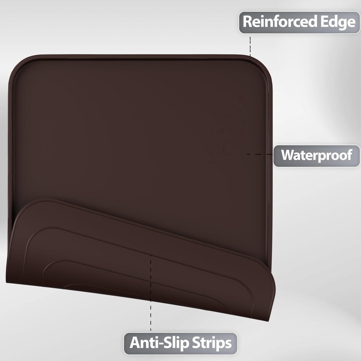 Silicone Dog Cat Food Mat Extra Thick Raised Edge (Brown / 28"L x 18"W)