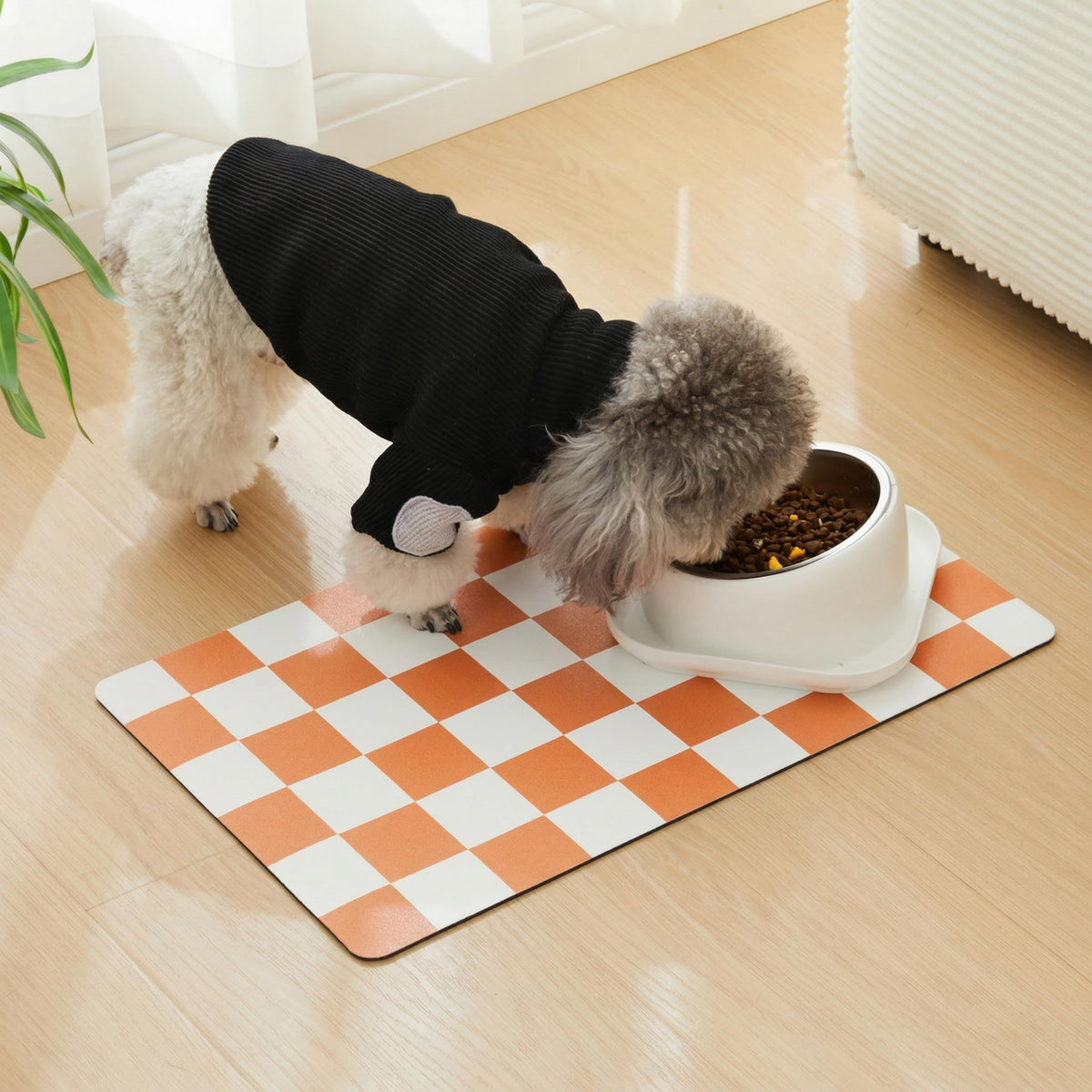 Checkered Dog Feeding Mat (24"L x 16"W / Orange)