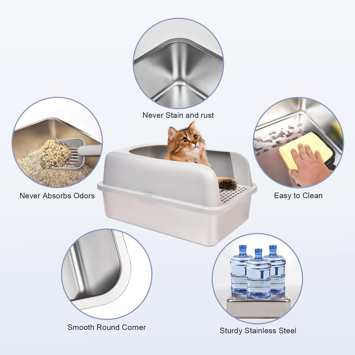 2 Pack Stainless Steel Cat Litter Box with Lid (M-2PCS)
