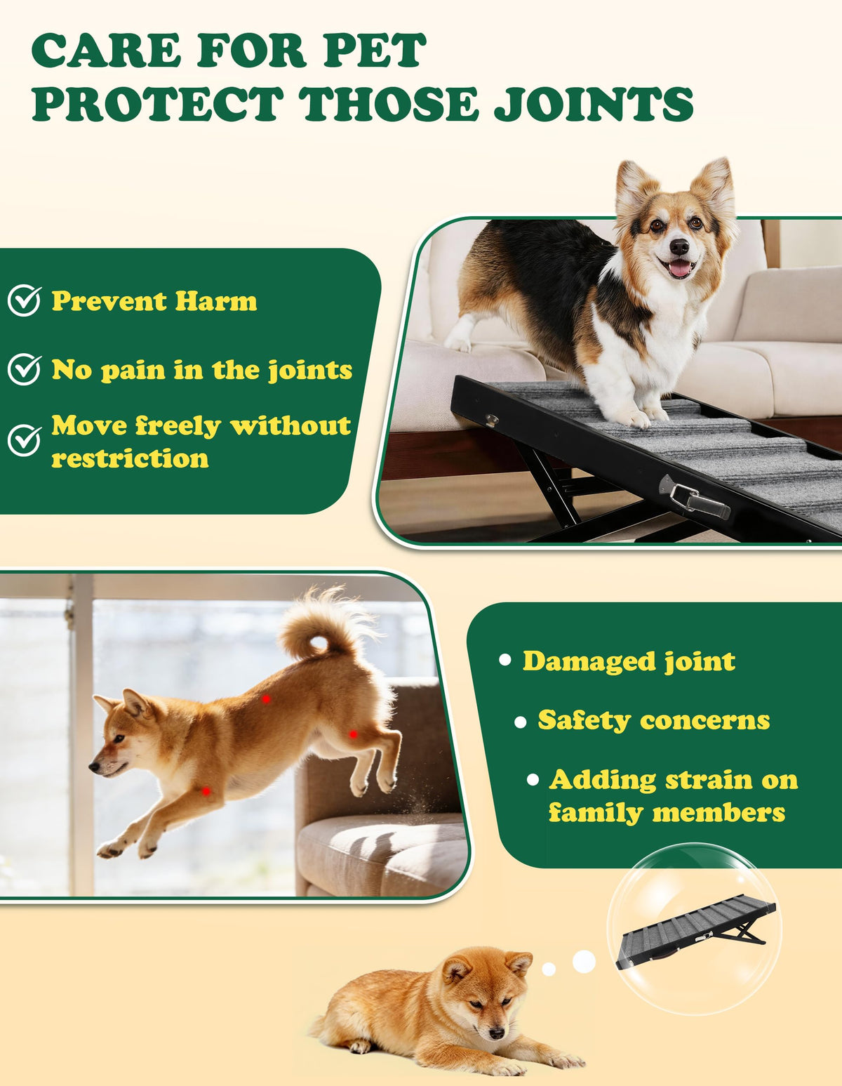 Dog Ramp for Small & Medium Dogs Foldable Pet Ramp for Bed (Black / Up to 75 lbs)