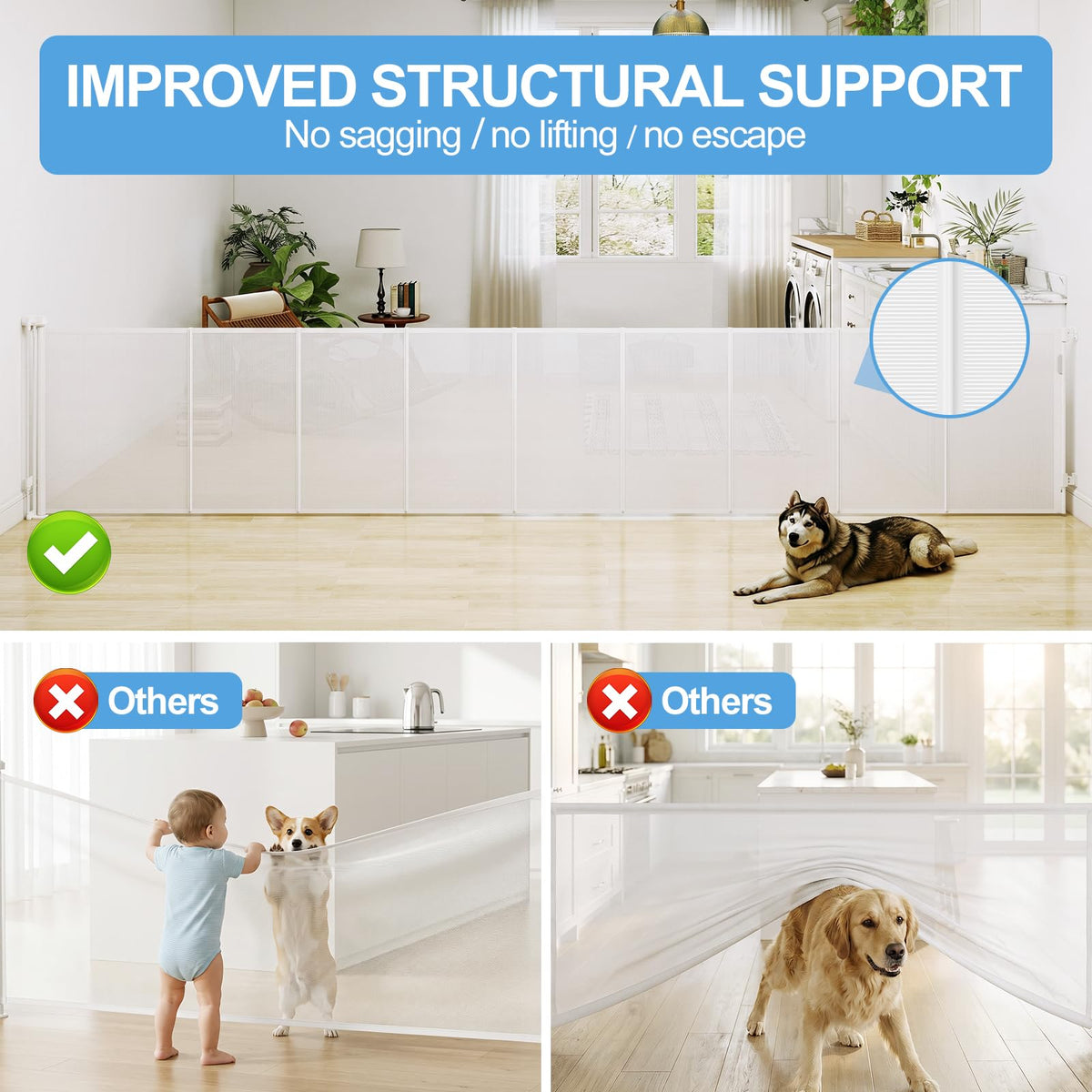 200" Reinforced Retractable Baby Gate (White / 42x200 Inch)