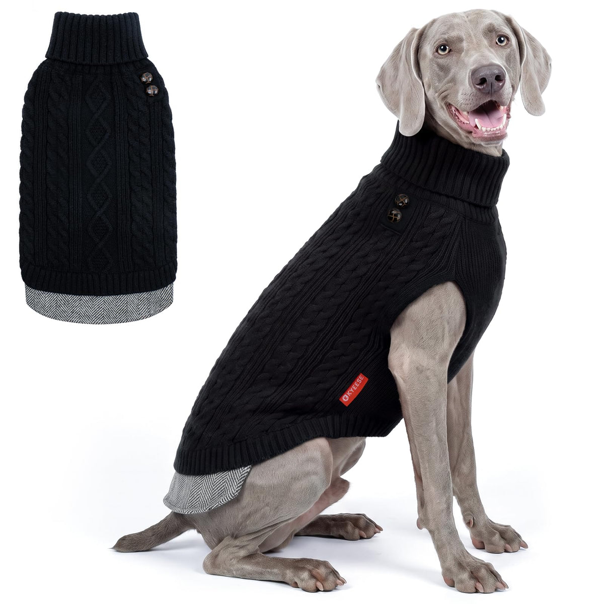 Dog Sweater for Large Dogs Turtleneck Thick Knit Pullover (3XL (60-80lbs) / Black)