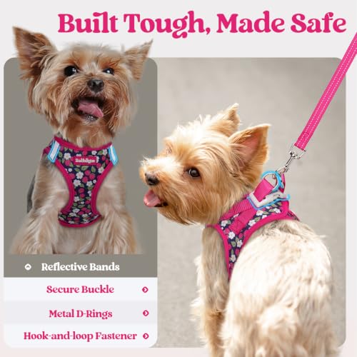 Dog Harness Medium Sized and Leash Set (Pink Berry / M (chest: 16 - 18.5"))