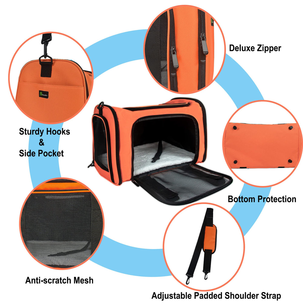 Soft Sided Carrier for Small Medium Cats Dogs (20.0"L x 13.0"W x 13.0"H / Orange)