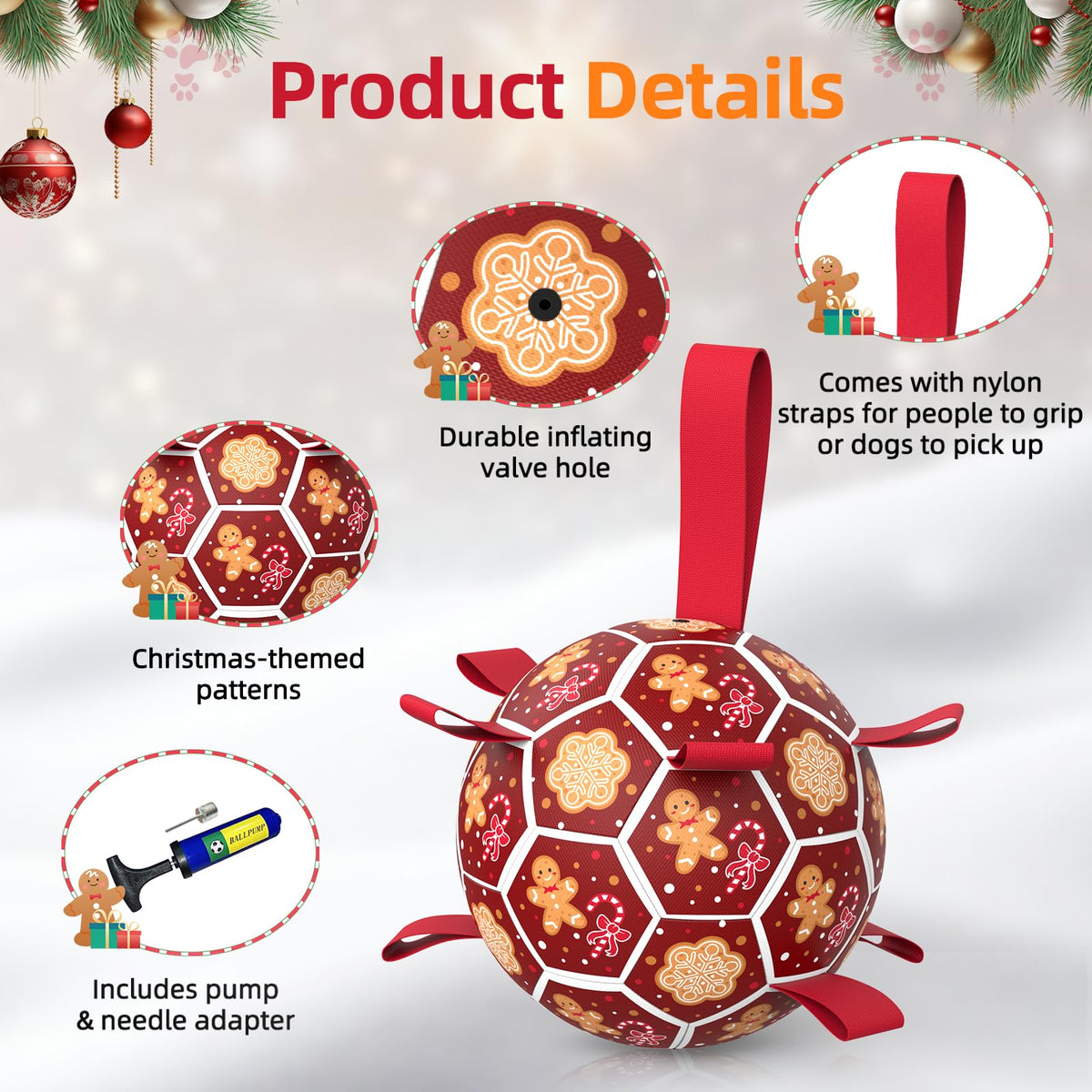 Dog Soccer Ball with Straps (7 Inch / Christmas)