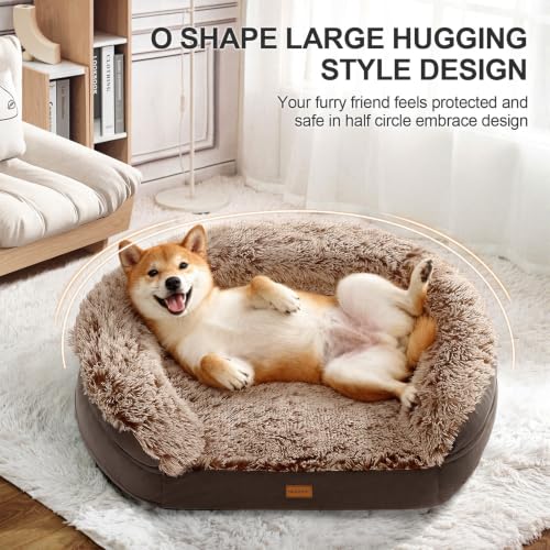 Fluffy Calming Jumbo Orthopedic Dog Beds for Extra Large Dogs (Brown / 48.0"Lx35.0"Wx7.6"H)