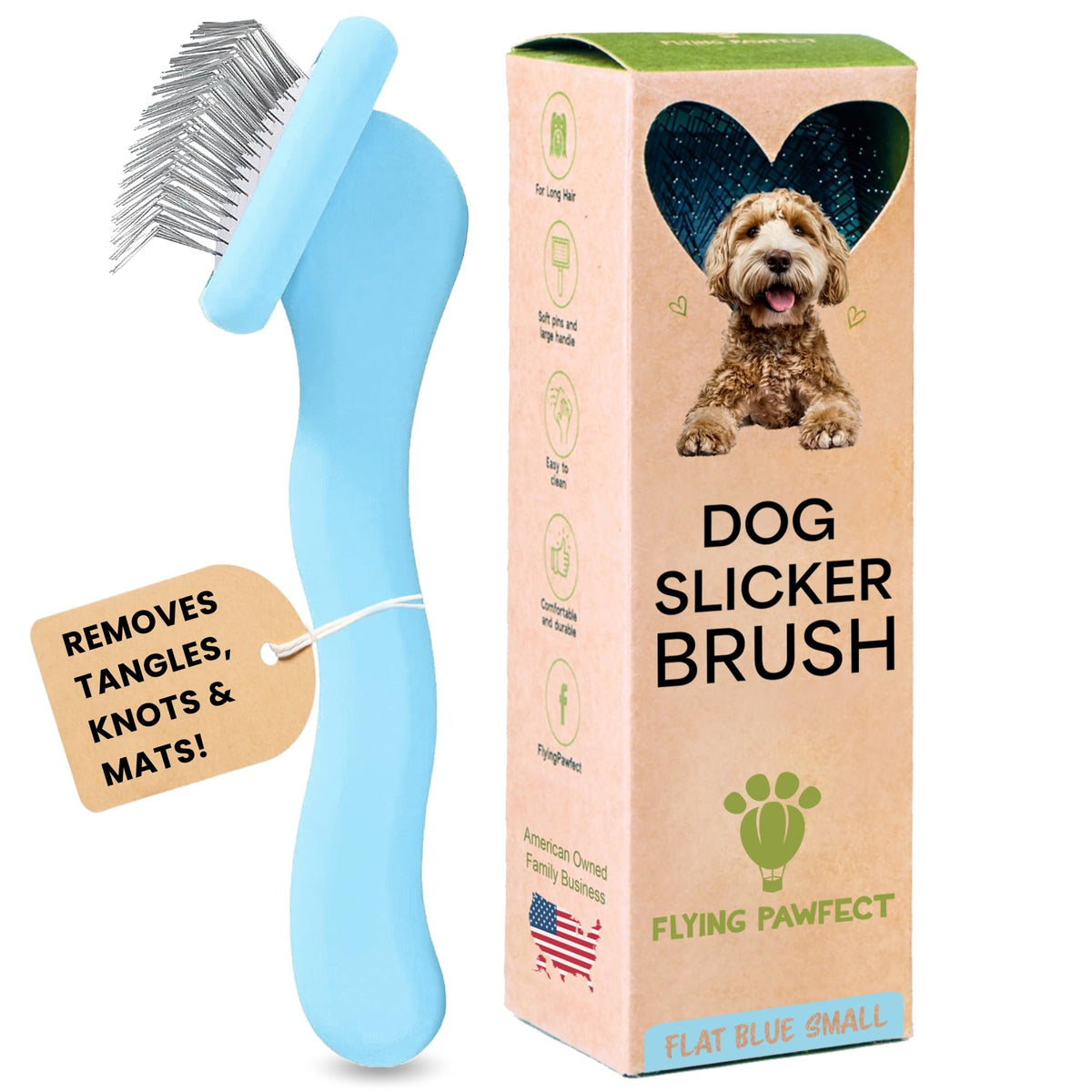Pet Slicker Brush With Soft Massage Grooming Stainless Steel Pins (Baby Blue / Flat Small)