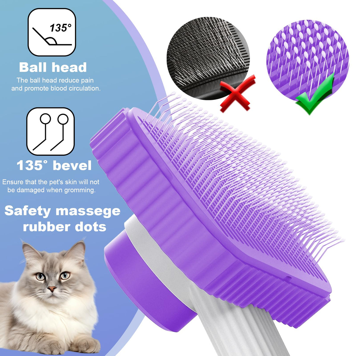 Cat brush Cat Brush for Long or Short Haired Cats (Purple)