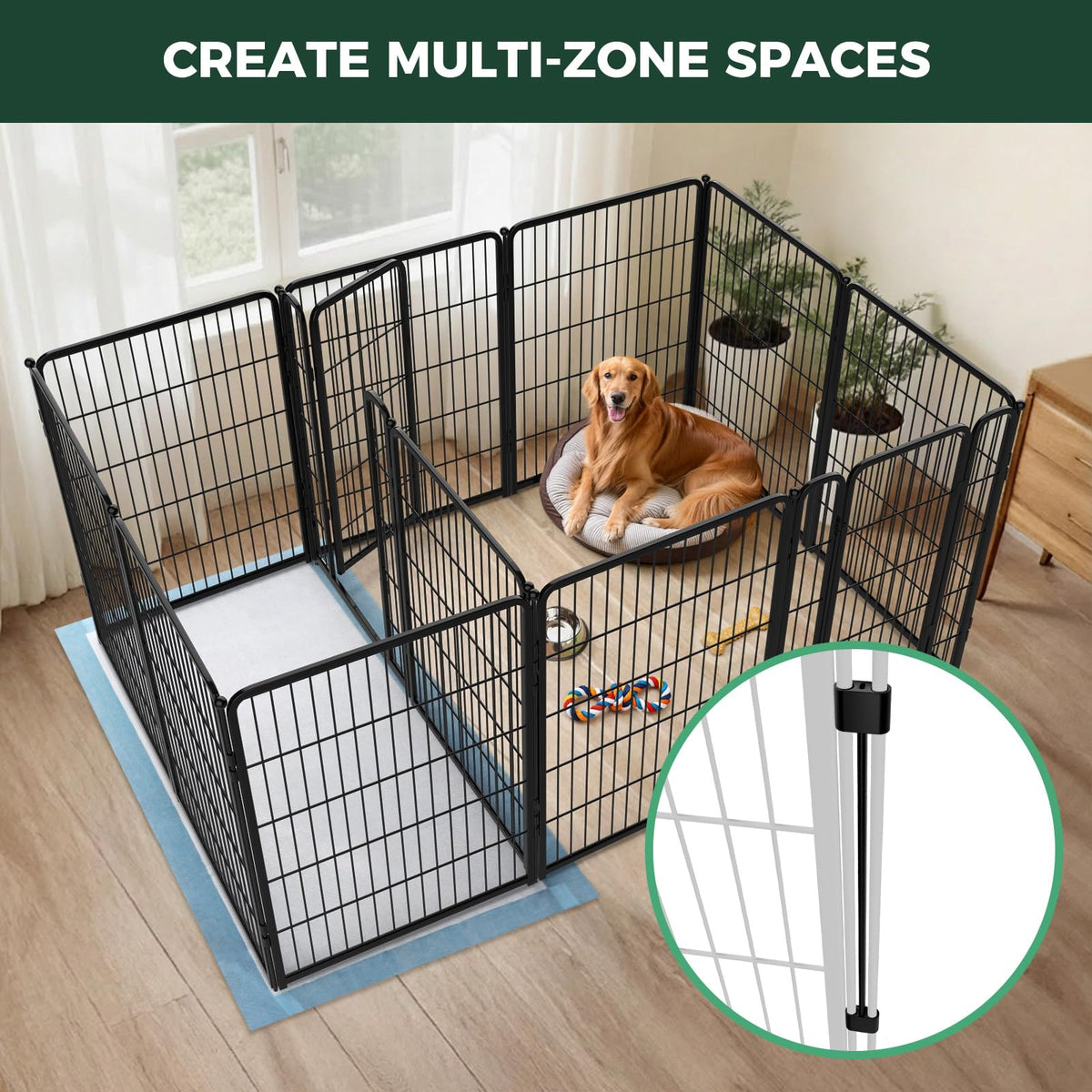 Homeplus Indoor Dog Playpen with Divider Connectors (Black / 40"H)