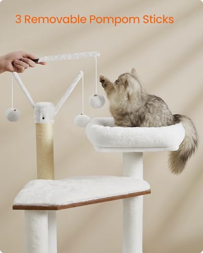 Cat Tree with Litter Box Enclosure (Rustic White + Honey Brown)