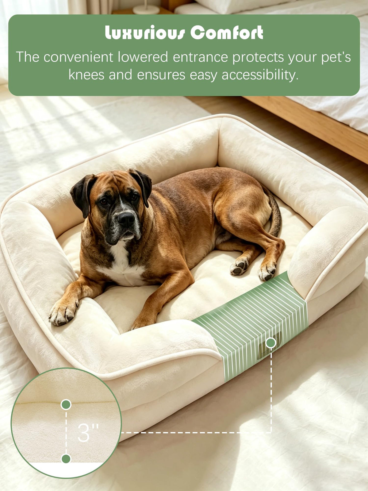 Orthopedic Dog Bed with Sides (38.0"L x 28.0"W x 6.5"Th / Ivory)