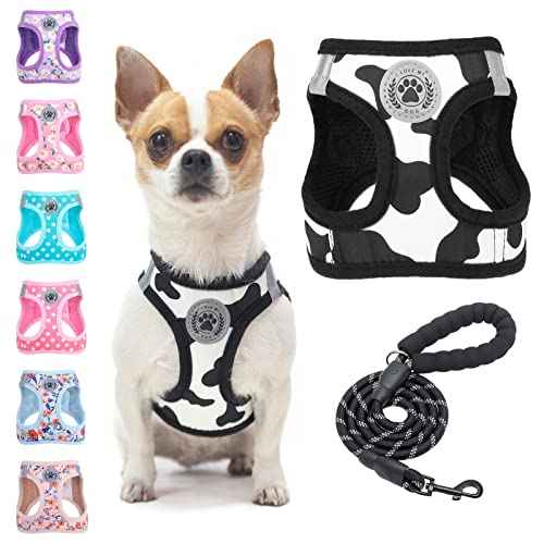 Step in Dog Harness and Leash Set (XSmall(Chest Girth 13" - 14.5") / Black White)
