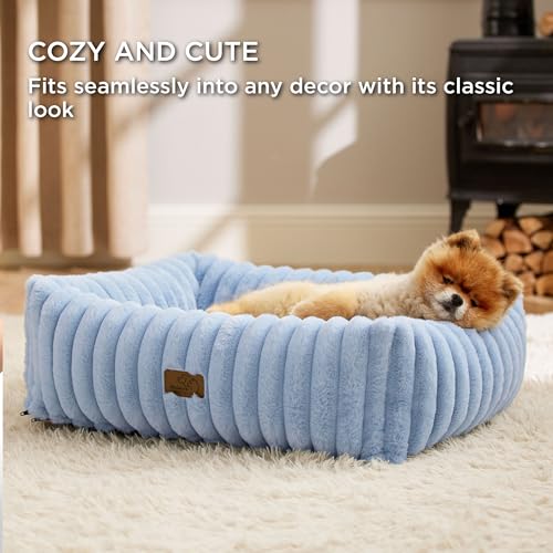 ComfyFleece® Cute Dog Bed for Small Medium Dogs Washable (25.0"L x 21.0"W x 7.0"Th / Blue)