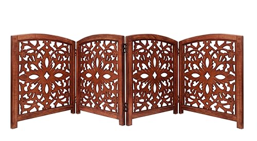 Wooden Foldable Pet Dog Gate (Walnut Brown / 4 Panel)
