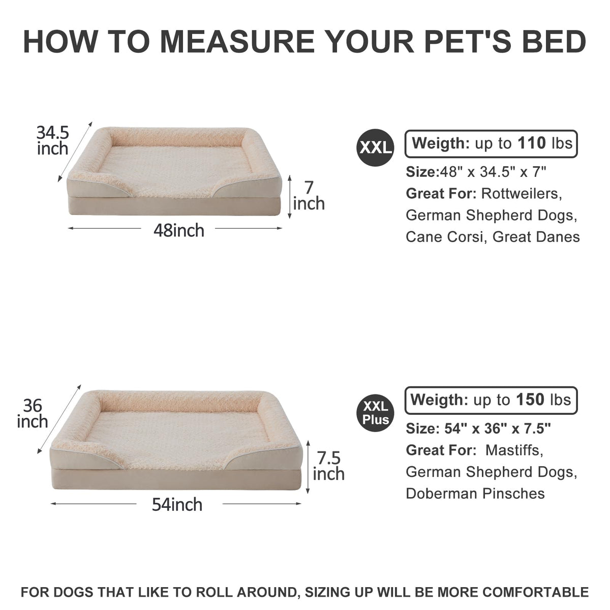 Orthopedic Washable XXL Dog Bed for Senior Dog Cozy Sleep (54.0"l X 36.0"w X 7.0"th / Beige)