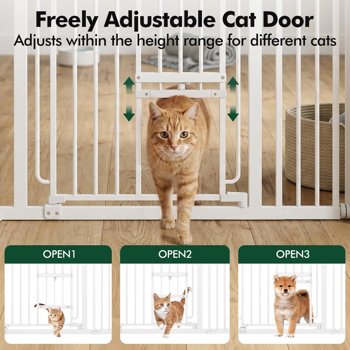 Pet Gate with Cat Door (White / 29.5-37"Wide,30"Tall)